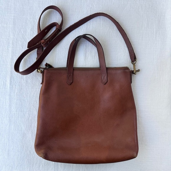 Madewell Handbags - Madewell Zip Top Transport Crossbody Tote Bag English Saddle Brown Leather Small